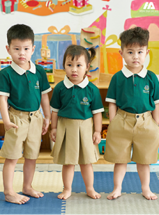 Đồng Phục Mầm Non Cổ Tròn Màu Xanh Đen